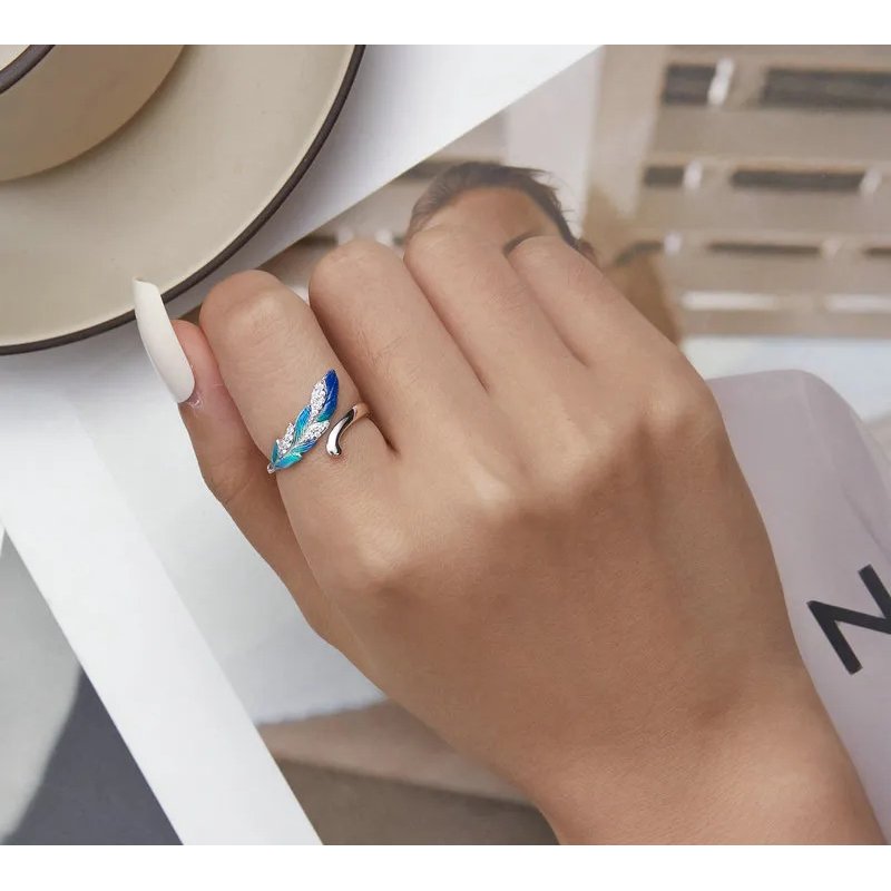 Pierścionek srebrny 925 pióro piórko pierścionek regulowany