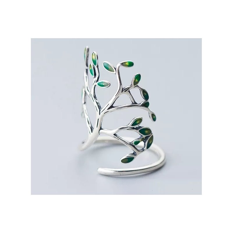 Duży pierścionek srebrny regulowany drzewko