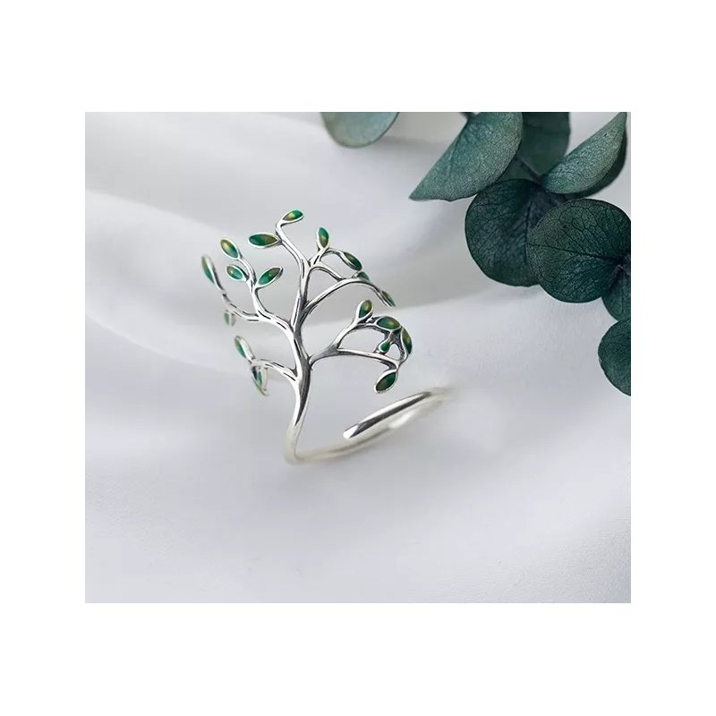 Duży pierścionek srebrny regulowany drzewko