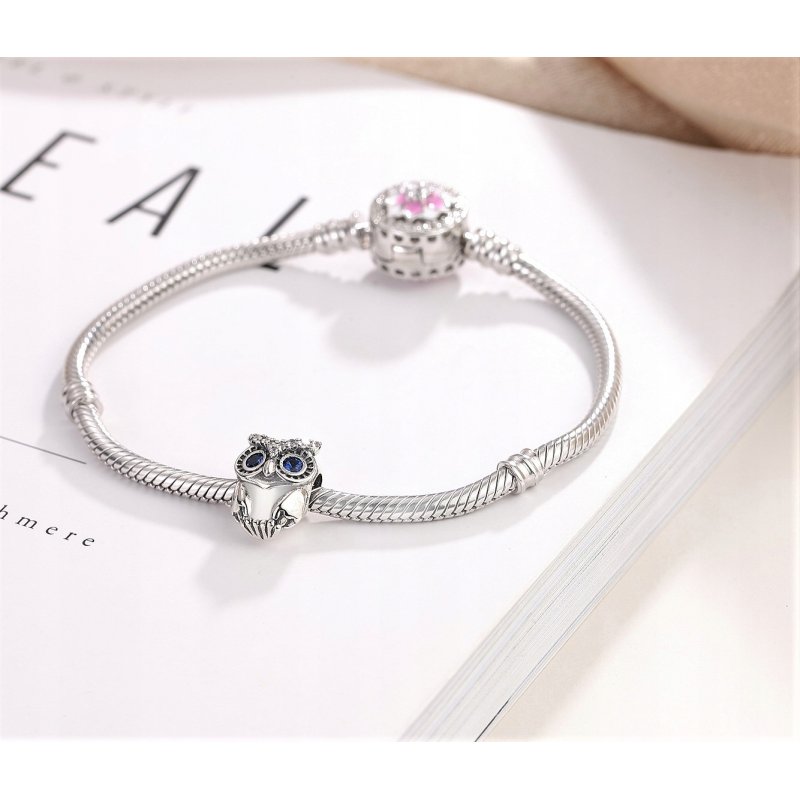 Srebrny charms zawieszka sowa beads koralik