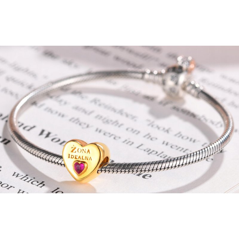 Zawieszka charms srebrny serce srebro pozłacane beads koralik
