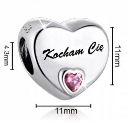 Charms zawieszka serce srebrny kocham cię beads