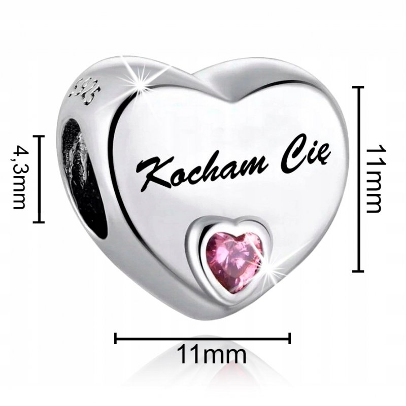 Charms zawieszka serce srebrny kocham cię beads