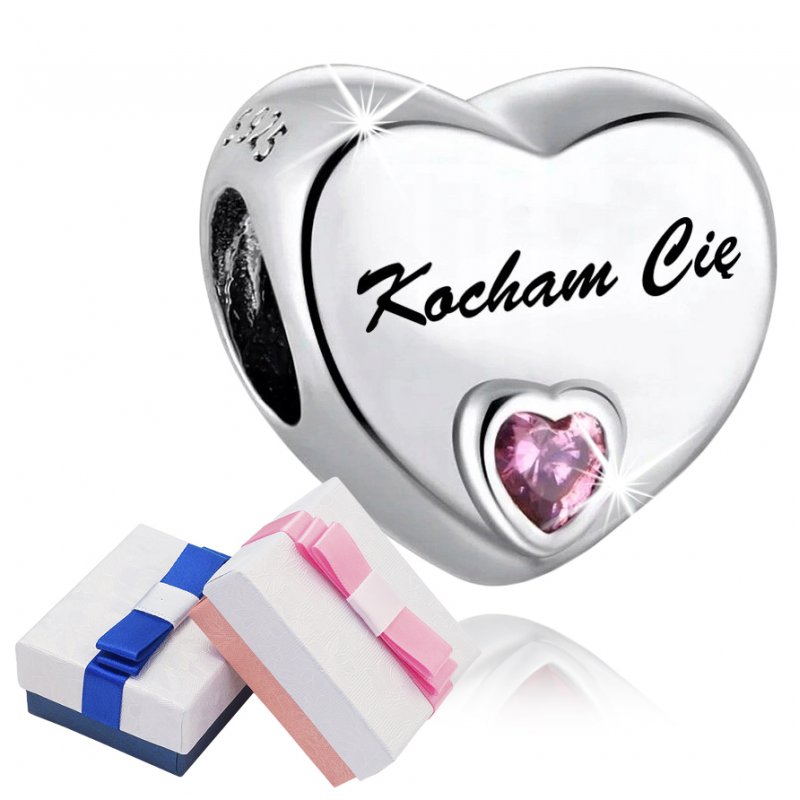 Charms zawieszka serce srebrny kocham cię beads