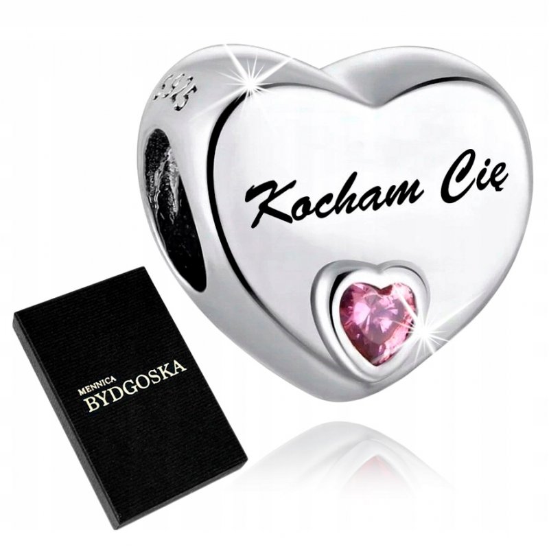 Charms zawieszka serce srebrny kocham cię beads