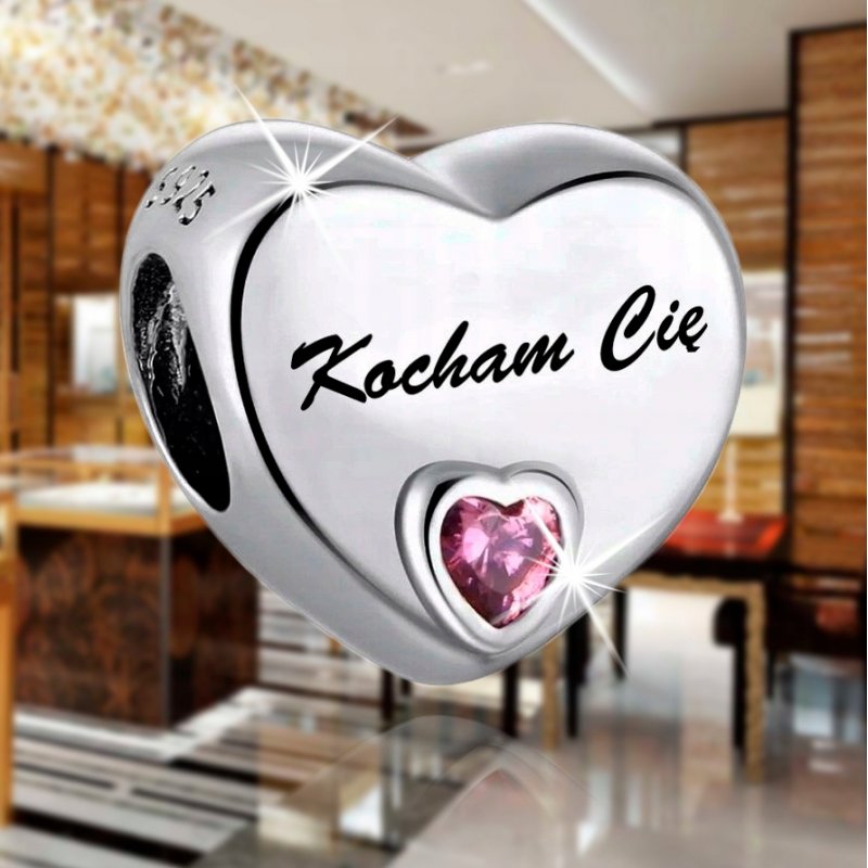 Charms zawieszka serce srebrny kocham cię beads