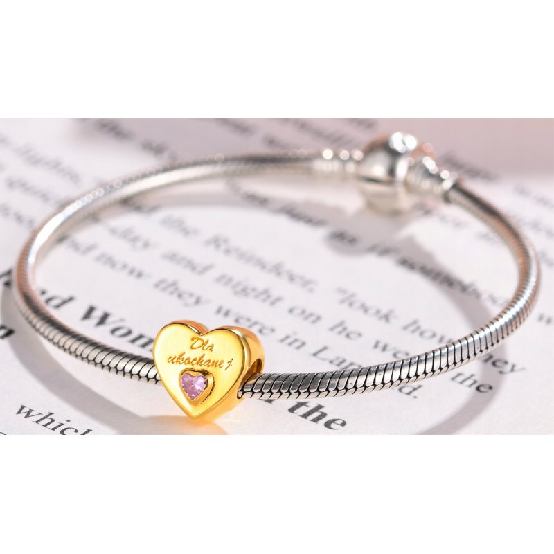 Zawieszka charms srebrny serce dla niej srebro pozłacane beads