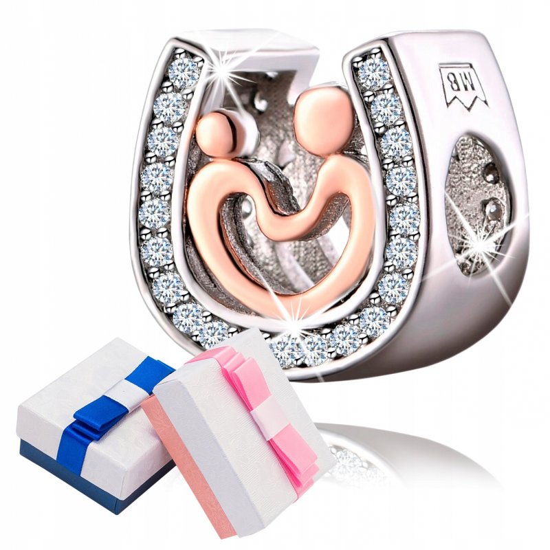 Zawieszka charms srebro podkowa rodzina koralik