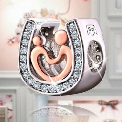 Zawieszka charms srebro podkowa rodzina koralik