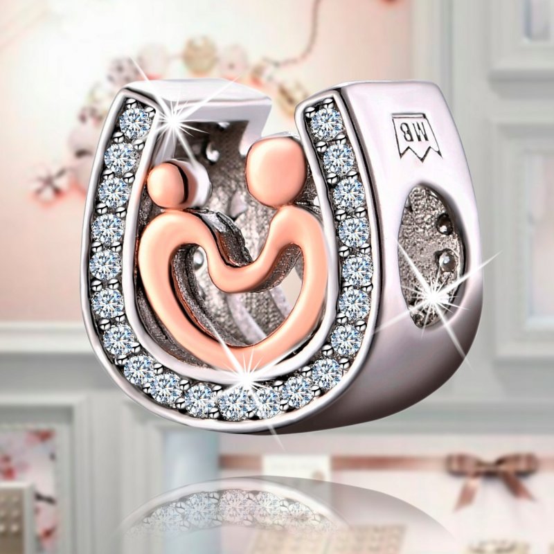 Zawieszka charms srebro podkowa rodzina koralik