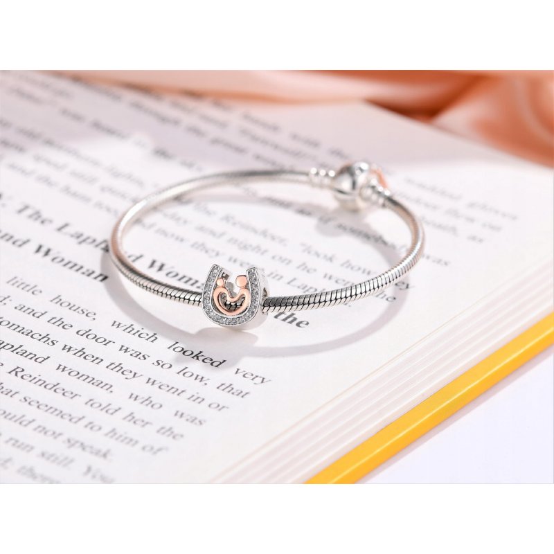 Zawieszka charms srebro podkowa rodzina koralik