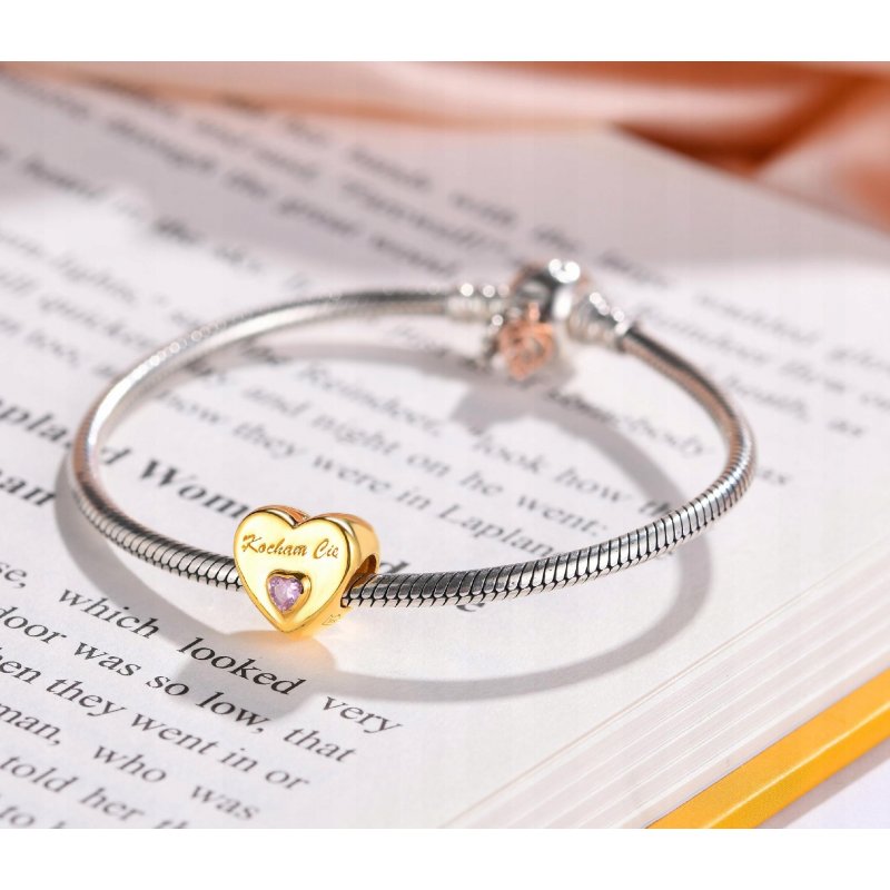 Charms srebrny 925 serce kocham cię koralik beads srebro 925 pozłacane