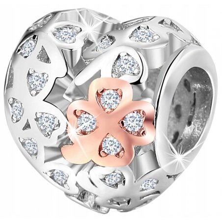 Charms zawieszka serce koniczynka koralik beads charms srebro na walentynki