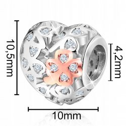 Charms zawieszka serce koniczynka koralik beads charms srebro na walentynki