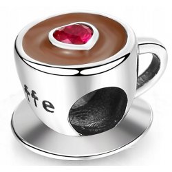 Zawieszka charms srebrny kawa serce koralik