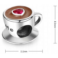 Zawieszka charms srebrny kawa serce koralik