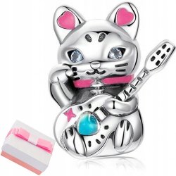 Srebrny charms kot z gitarą zawieszka beads gitara