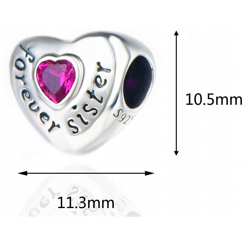 Charms serce zawieszka srebrna dla siostry beads