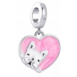 Charms serce zawieszka srebrna 925 piesek koralik