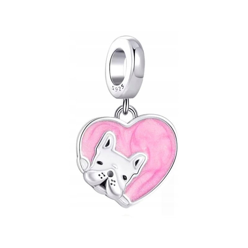 Charms serce zawieszka srebrna 925 piesek koralik