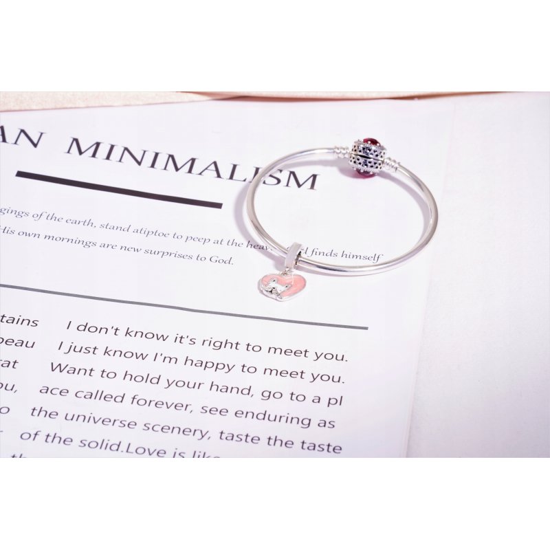 Charms serce zawieszka srebrna 925 piesek koralik