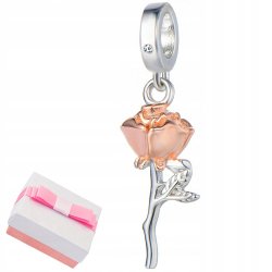 Duży charms zawieszka srebrna róża koralik beads