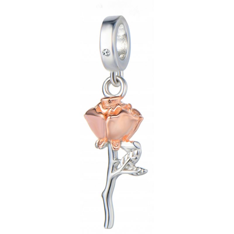 Duży charms zawieszka srebrna róża koralik beads