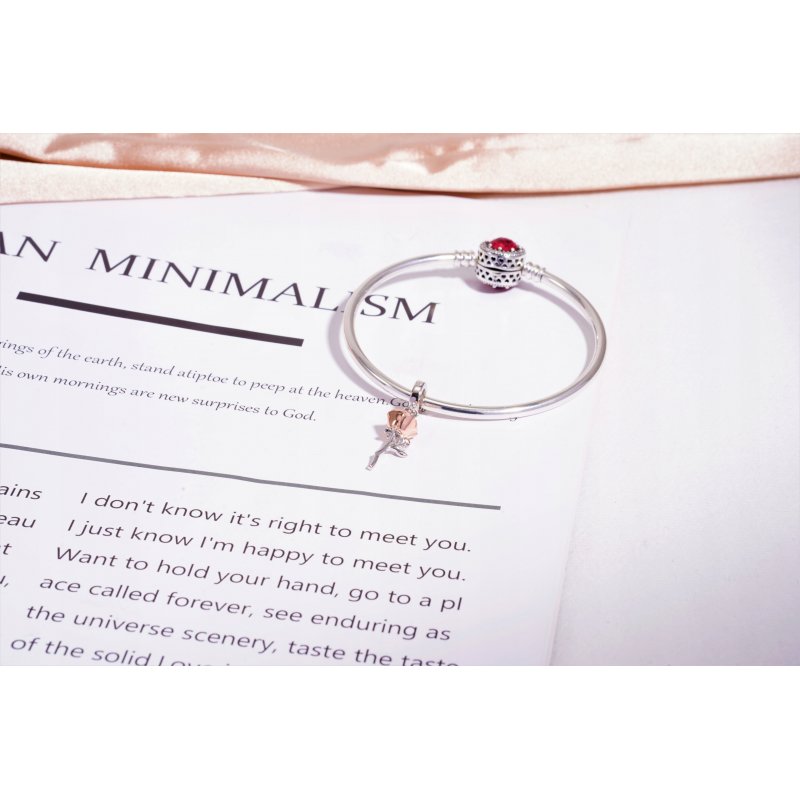 Duży charms zawieszka srebrna róża koralik beads