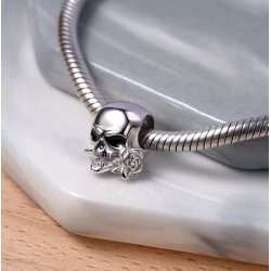 Charms srebrny czaszka róża koralik zawieszka 925