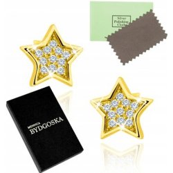 Piękne kolczyki srebrne wkrętki pozłacane gwiazdki