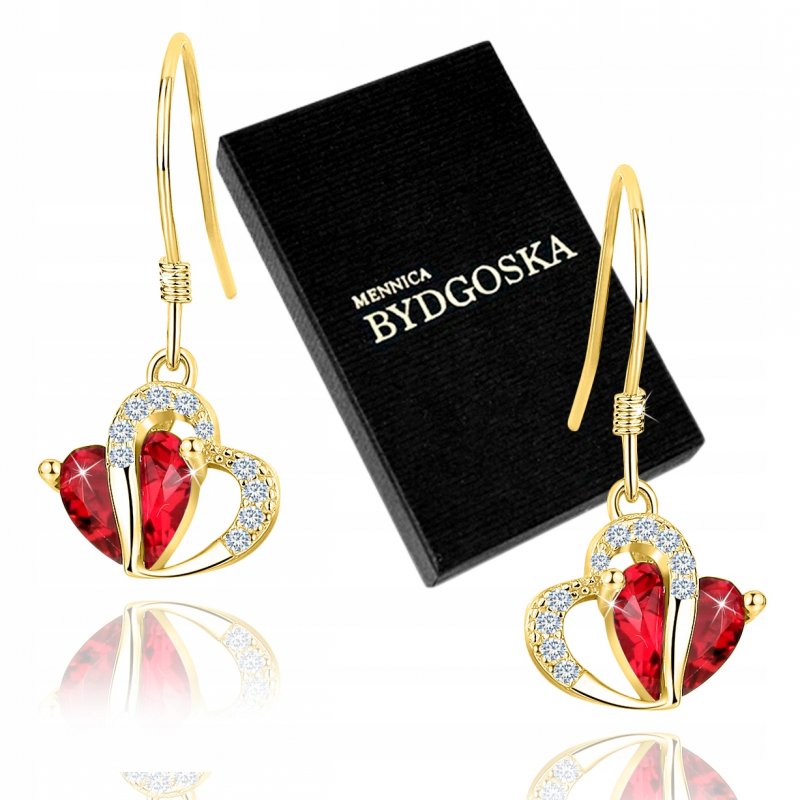 Kolczyki srebrne pozłacane serca 925 dla kobiety