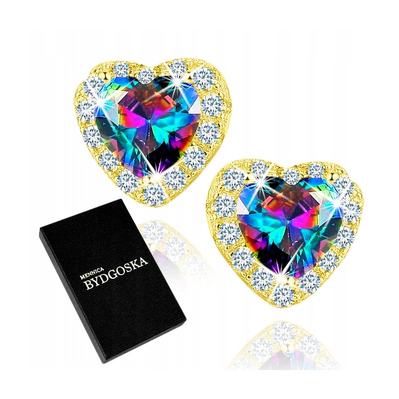 Kolczyki srebro 925 pozłacane serca wkrętki srebrne