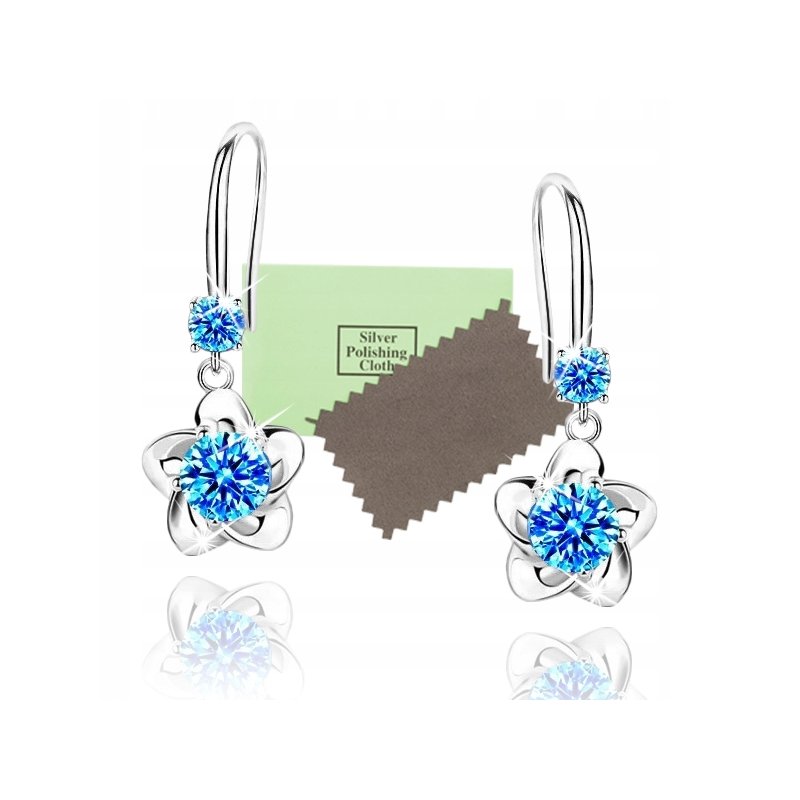 Kolczyki srebrne kwiatki rodowane kolczyki srebro próba 925 wiszące