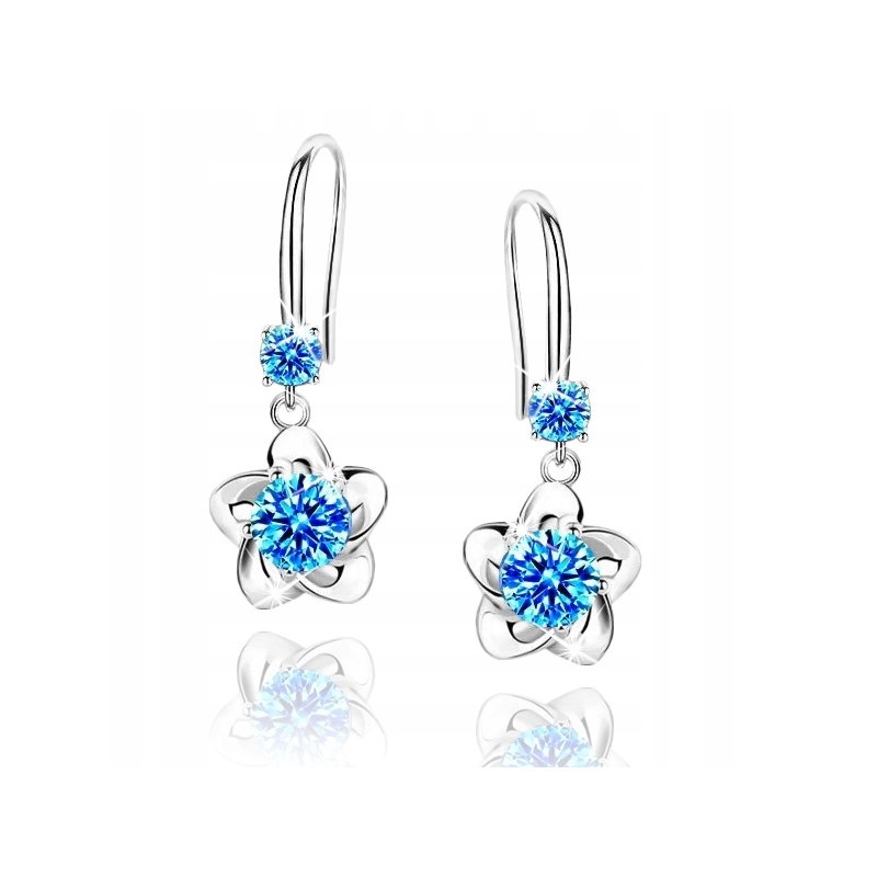 Kolczyki srebrne kwiatki rodowane kolczyki srebro próba 925 wiszące