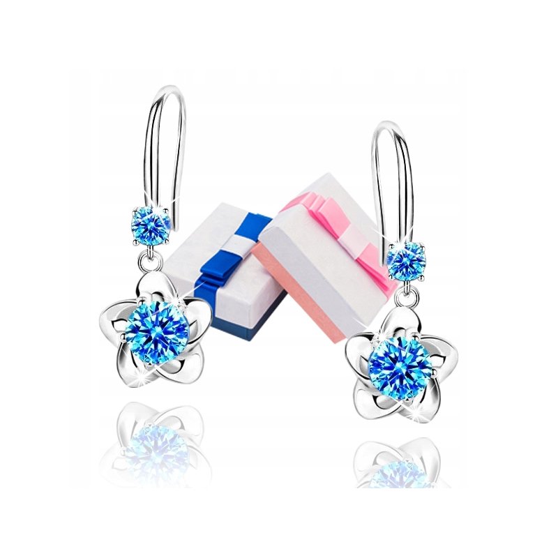 Kolczyki srebrne kwiatki rodowane kolczyki srebro próba 925 wiszące