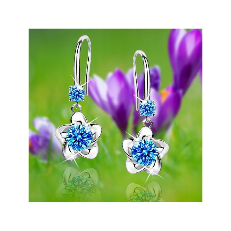 Kolczyki srebrne kwiatki rodowane kolczyki srebro próba 925 wiszące