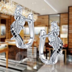 Srebrne kolczyki dla kobiety kwiaty czarne kolczyki angielskie srebro 925