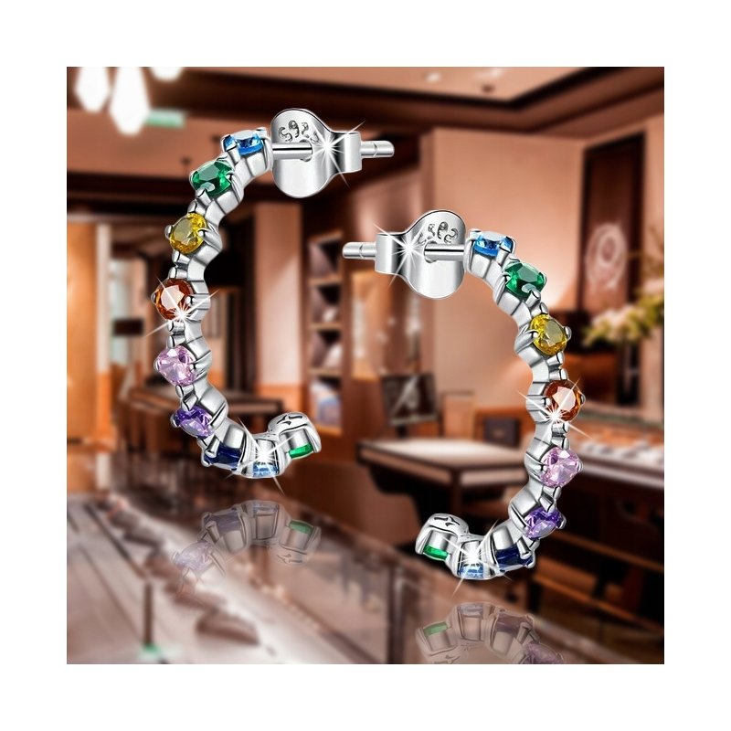 Kolczyki srebrne rodowane kolorowe wkrętki sztyfty