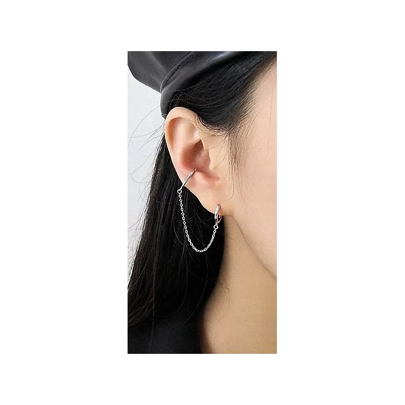 Kolczyk srebrny nausznica srebrna z łańcuszkiem