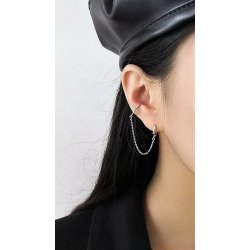 Kolczyk srebrny nausznica srebrna z łańcuszkiem