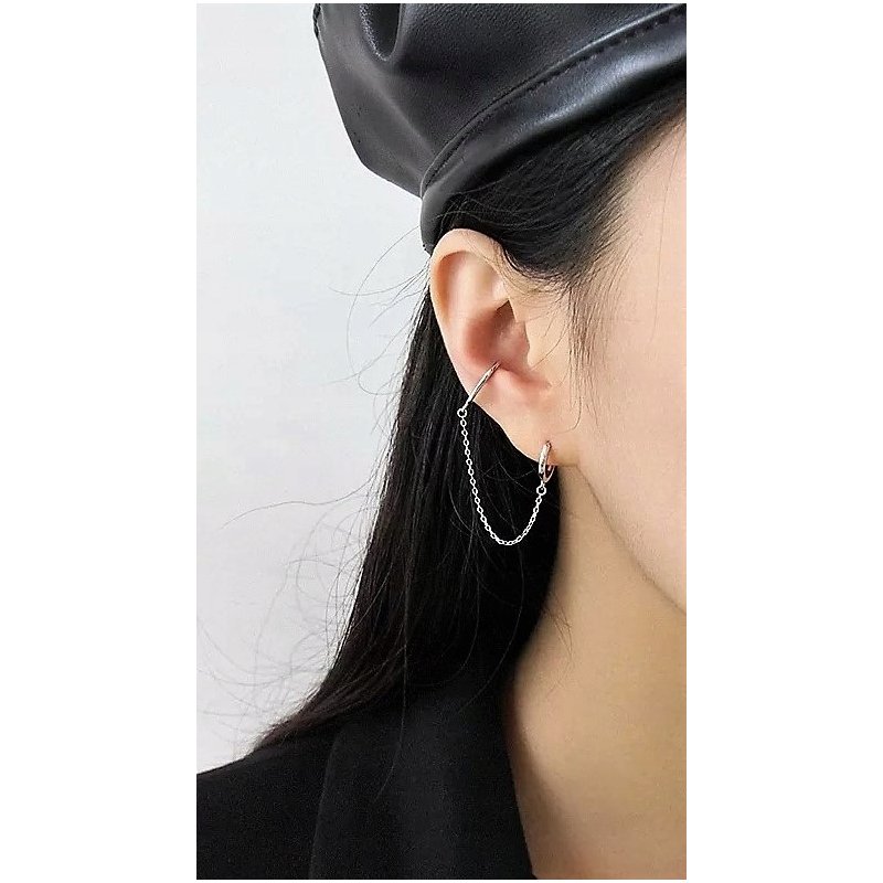 Kolczyk srebrny nausznica srebrna z łańcuszkiem