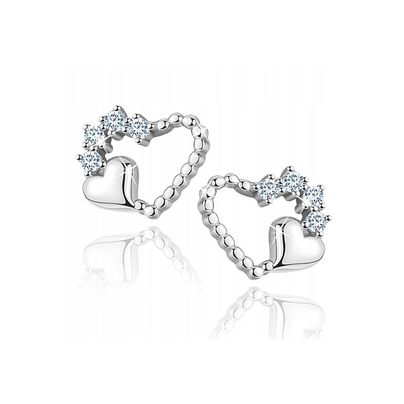 Kolczyki srebrne 925 serca wkrętki dla dziewczyny