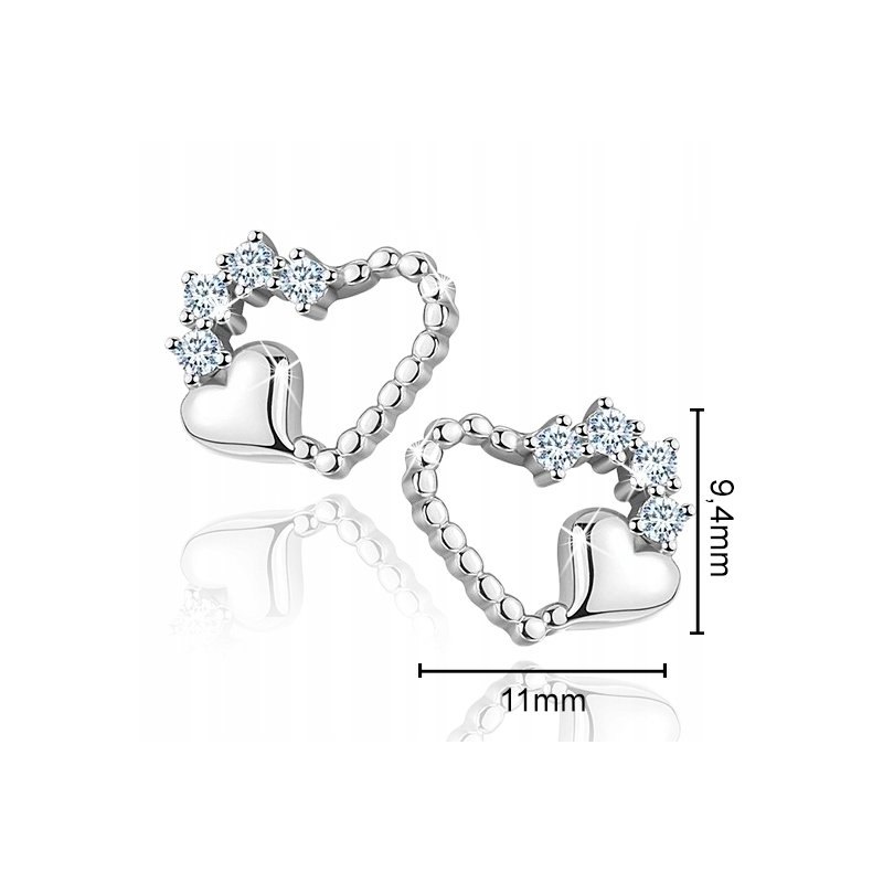 Kolczyki srebrne 925 serca wkrętki dla dziewczyny
