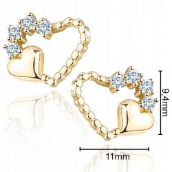 Kolczyki srebrne 925 serca dla kobiety pozłacane
