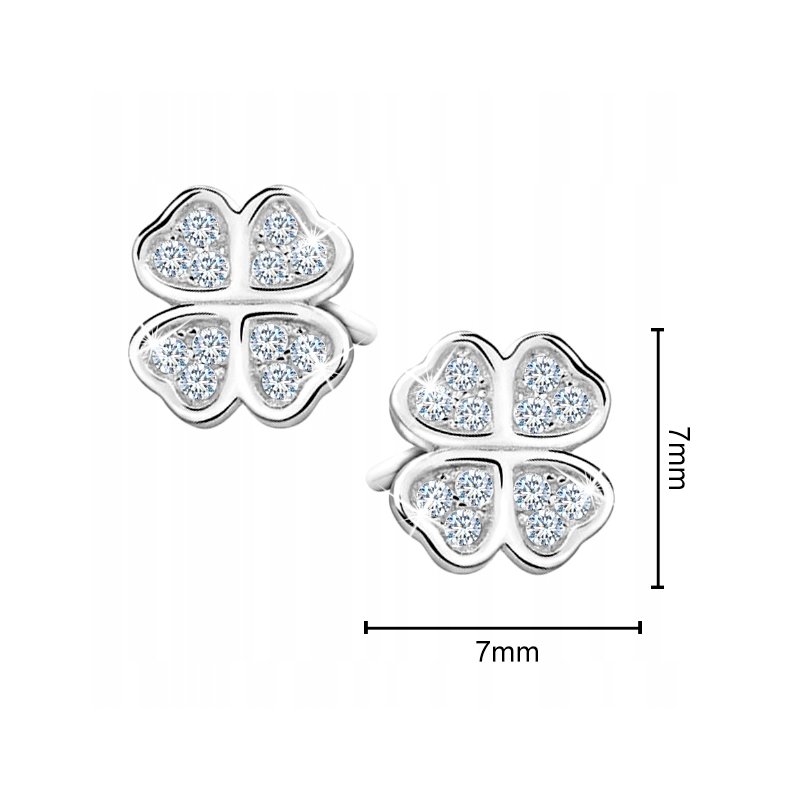 Kolczyki srebrne 925 koniczynki cyrkonia sztyfty