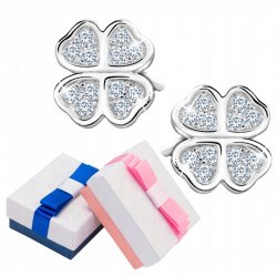 Kolczyki srebrne 925 koniczynki cyrkonia sztyfty