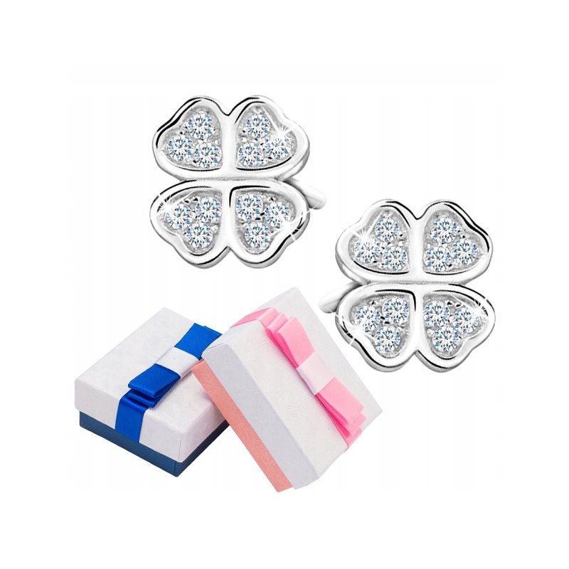 Kolczyki srebrne 925 koniczynki cyrkonia sztyfty