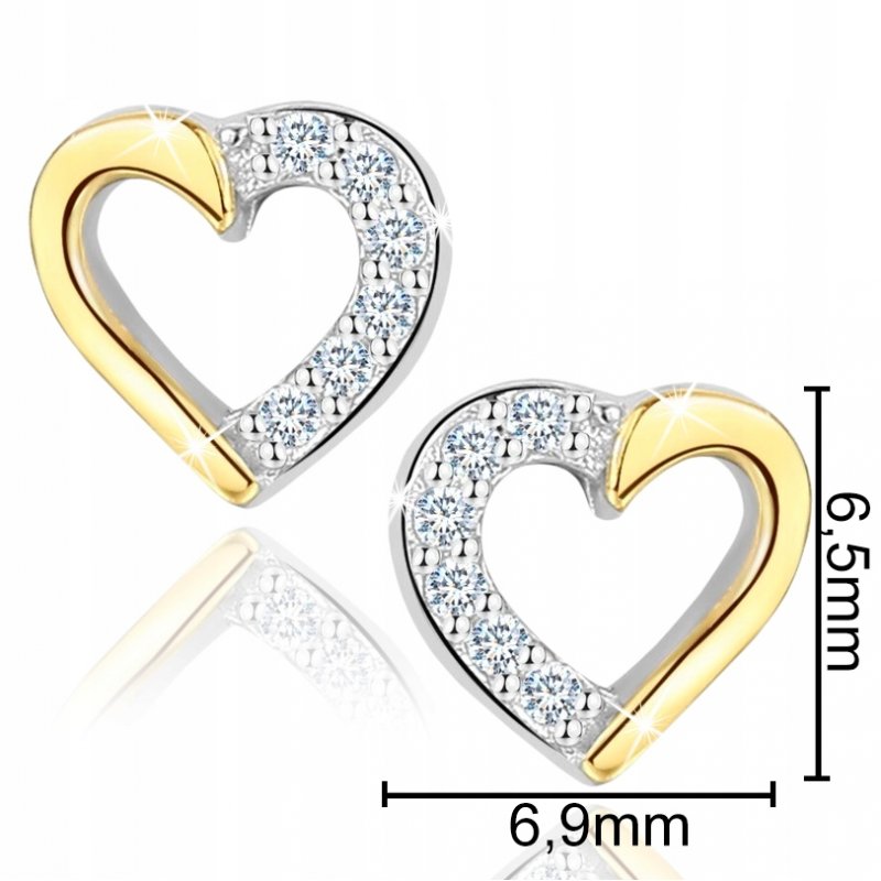 Kolczyki srebrne pozłacane serca srebro 925
