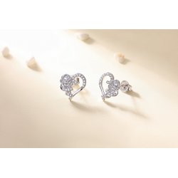 Kolczyki srebrne rodowane róże serca wkrętki