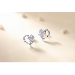 Kolczyki srebrne rodowane róże serca wkrętki